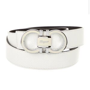 Salvatore Ferragamo Reversible Black & White Belt with Silver Giancini Buckle